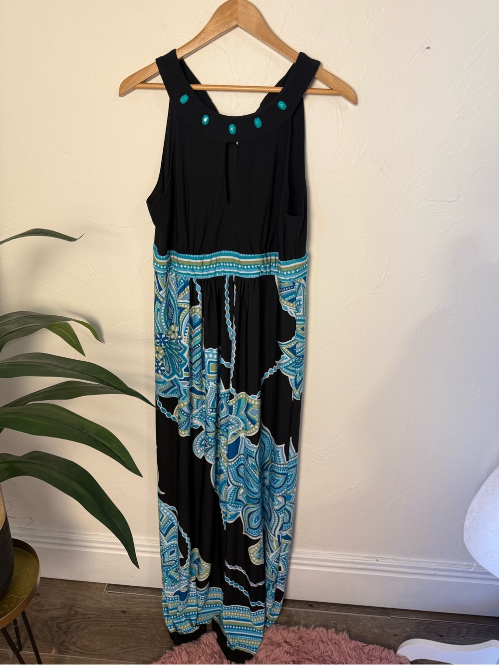 DressBarn Black & Blue Embellished Sleeveless Maxi Dress Size 10 - Picture 2 of 5